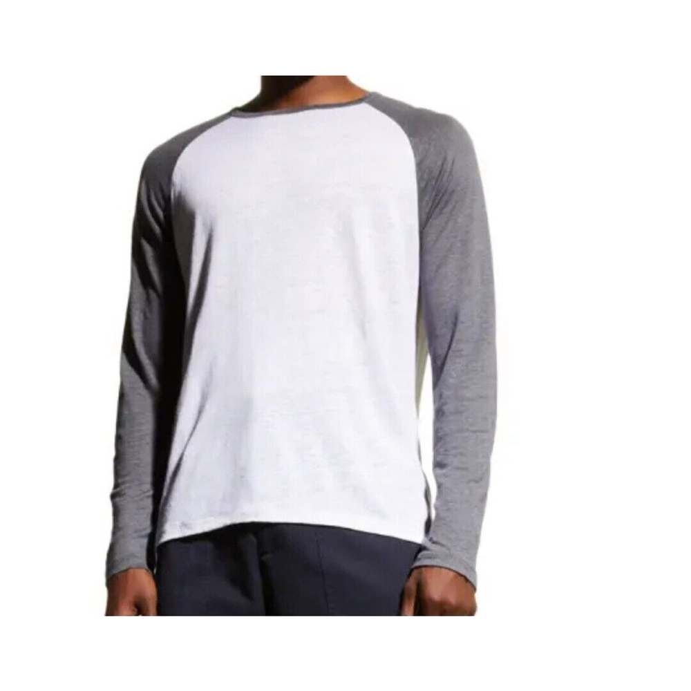 Men's Long Sleeve Raglan Crewneck Shirt - White & Gray 100% Linen Knit XXL